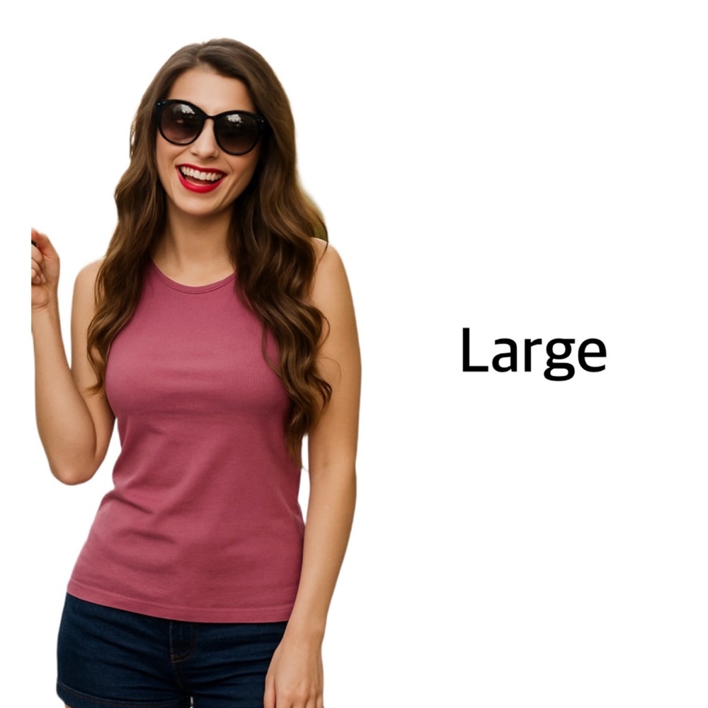 Alia Mauve Pink Ribbed Tank-Light ,Satin Trim – Size Large